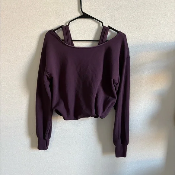 Aerie Deep Purple Off-Shoulder Sweatshirt - Picture 2 of 4